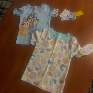 Bluey & Donut Print Toddler Tees - Light Blue & Pastel Multi